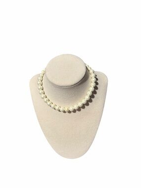 Cora Stamped Vintage Faux Pearl Single Strand  Necklace